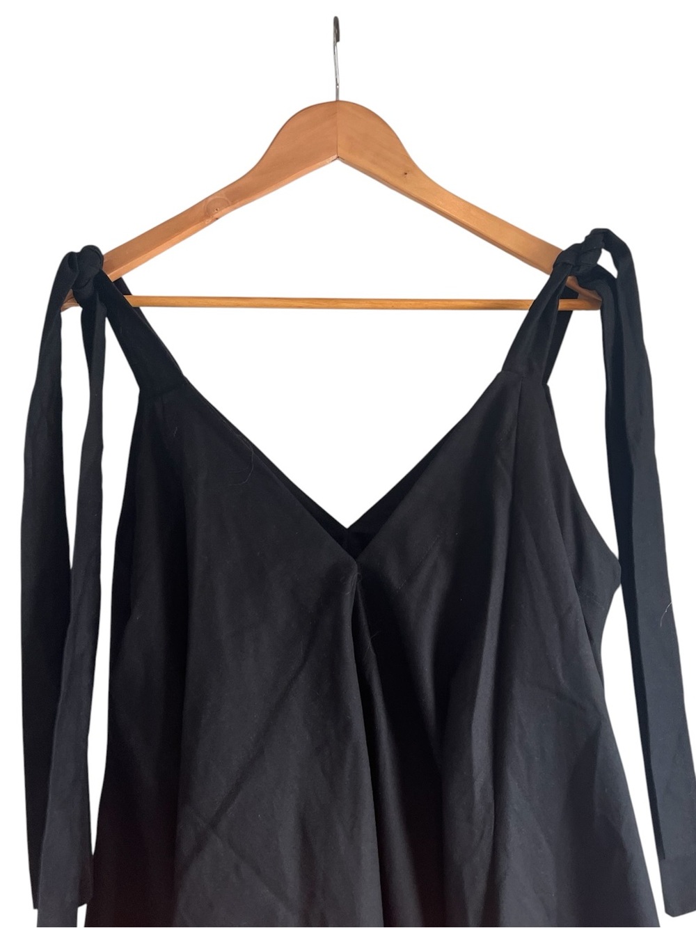 Johann Brun 🇬🇧 black thick cotton balloon hem sleeveless tie shoulder dress - Picture 12 of 15